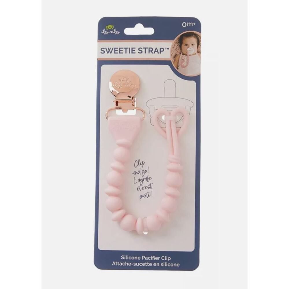 NEW Itzy Ritzy Sweetie Paci Pacifier Strap Silicone with Clip Baby Pink Girls!‎